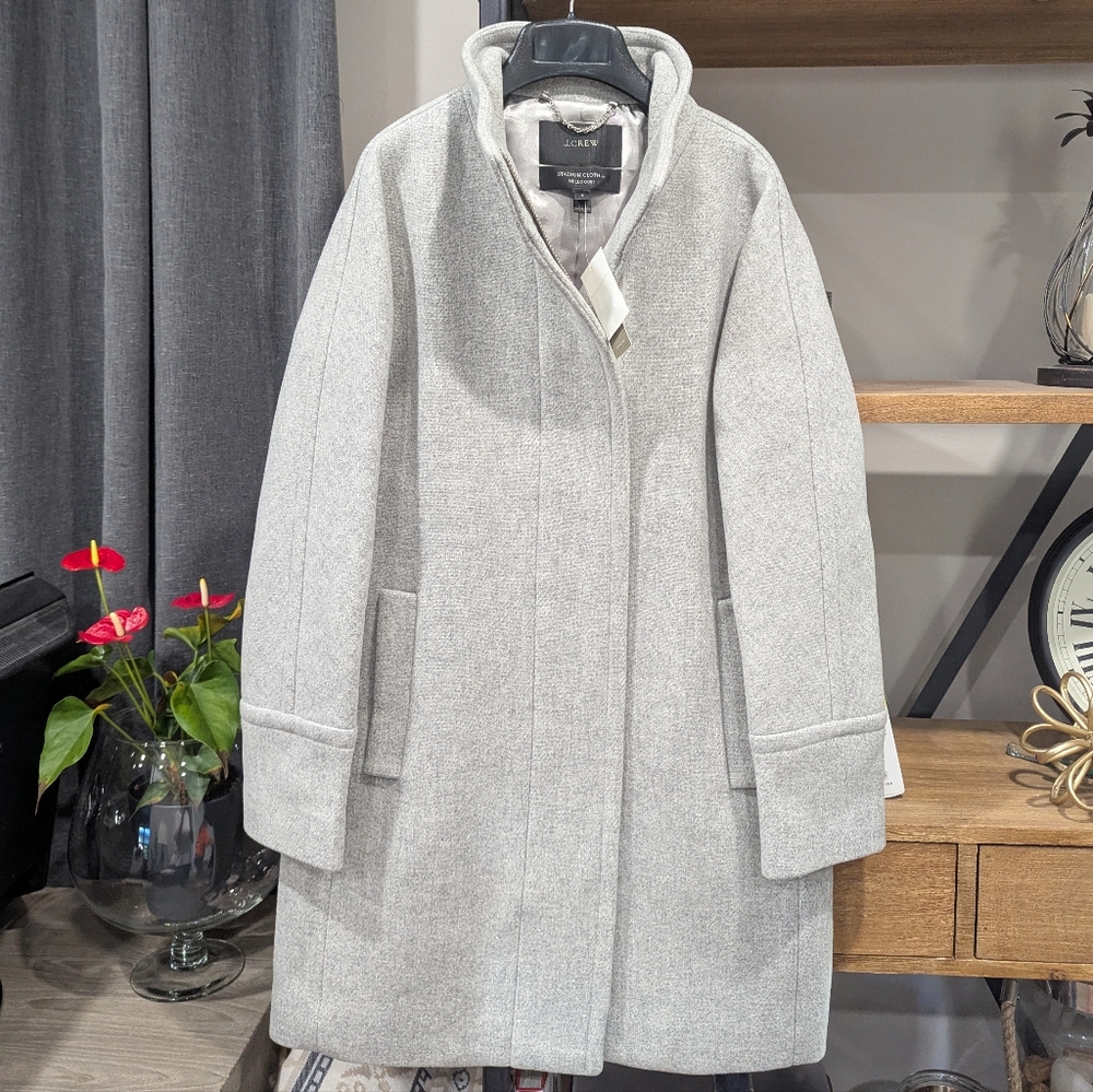 NWT J. Crew Light Gray Stadium Cloth Cocoon Coat